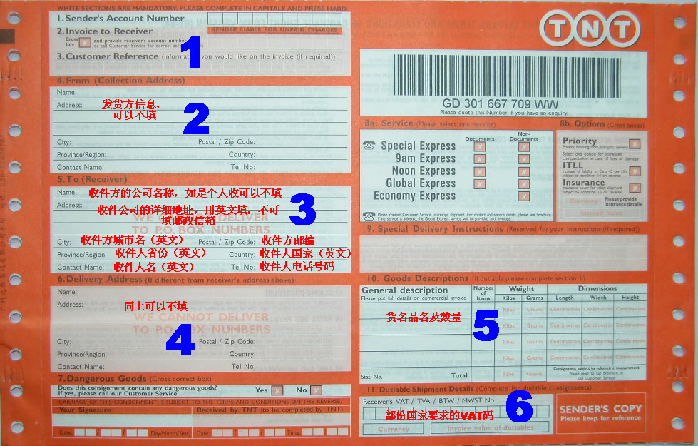 bill of lading. TNT ill of lading filling